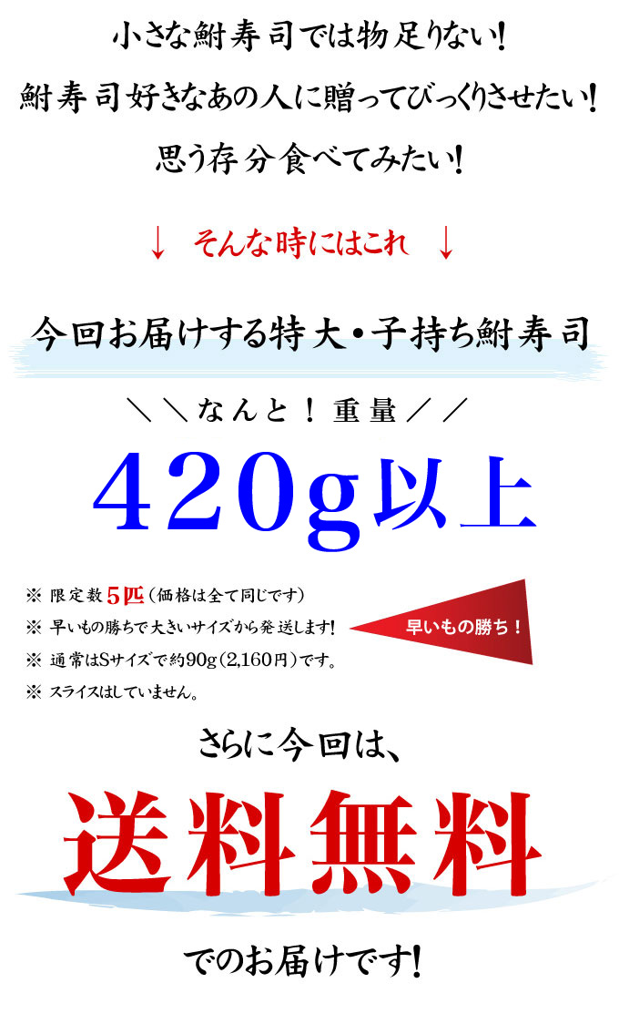 特大鮒寿司は420g以上 早い者勝